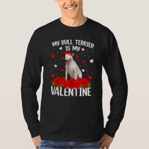 Funny Red Rose Flower Heart Bull Terrier Dog Valen T-shirt