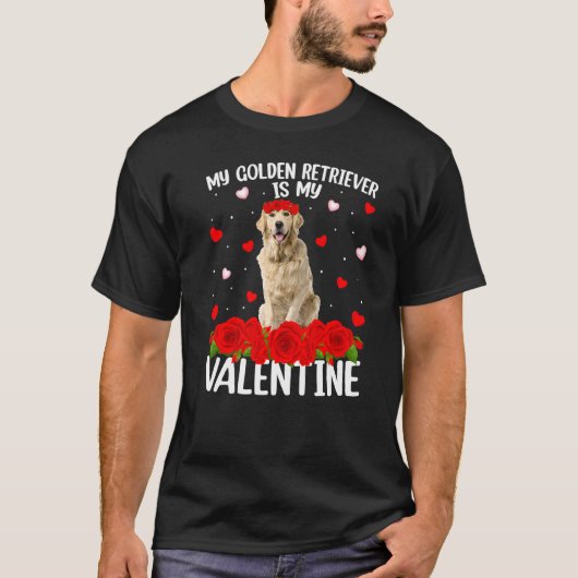 Funny Red Rose Flower Heart Golden Retriever Dog V T-shirt (Voorkant)