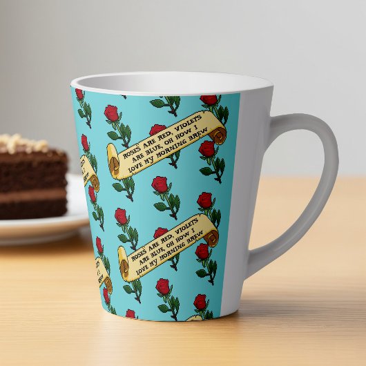 Funny Red Roses Are Red Coffee Poem Ribbon Pattern Latte Mok