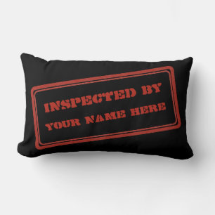 Funny Red Rubber Stamp, geïnspecteerd door jou Kussen