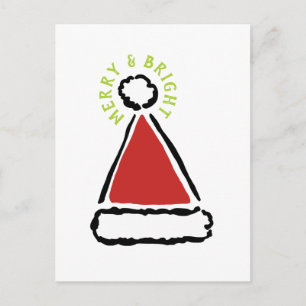 Funny Red Santa Hat Merry & Bright Typografie Feestdagenkaart