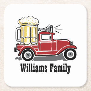 Funny Red  Truck Beer Glass Cheers Monogram Kartonnen Onderzetters