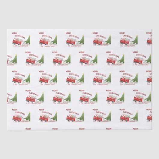 Funny Red Truck-kerstcadeaupapier Tissuepapier (Voorkant)