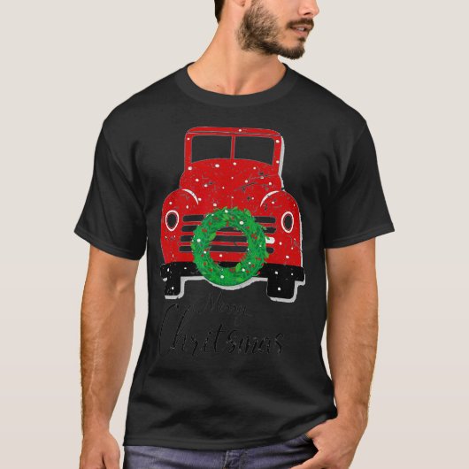 Funny  Red Truck met prettige kerstboom T-shirt (Voorkant)