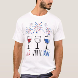 Funny Red White Blue Patriotic Wine 4 juli T-shirt