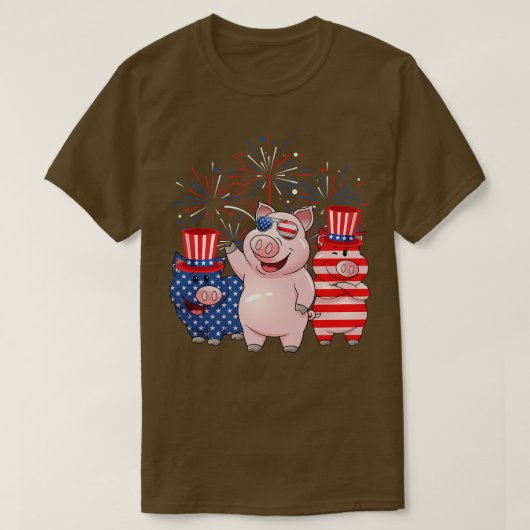 Funny Red White Blue Pig American Flag Farmer 4th T-shirt (Design voorkant)