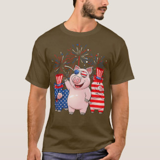 Funny Red White Blue Pig American Flag Farmer 4th T-shirt