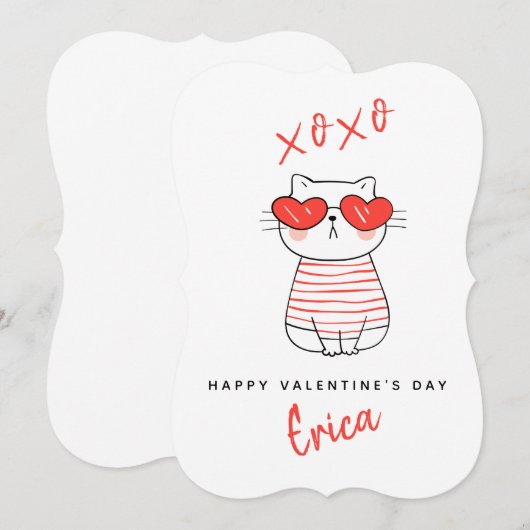 Funny Red & White Cat Persoonlijke Valentijn Kaart (Voorkant / Achterkant)