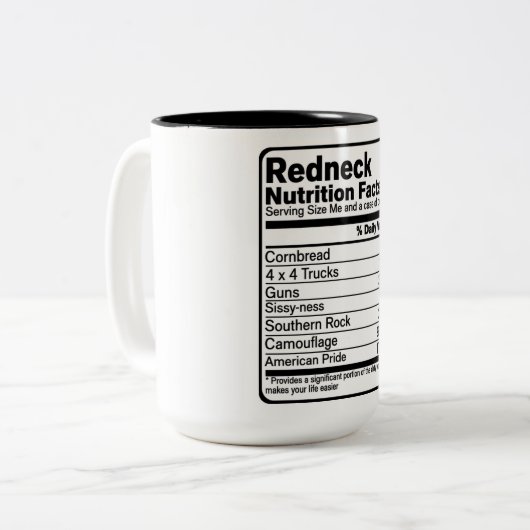 Funny Redeck Nutritional Facts Two-Tone Coffee M Tweekleurige Koffiemok (Voorkant links)