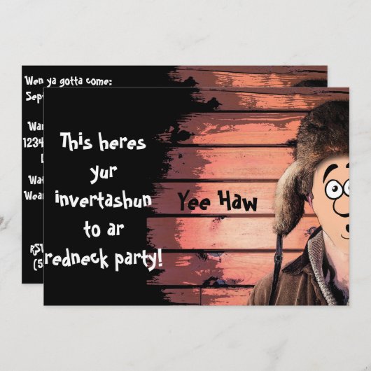 Funny Redneck Thema Uitnodiging (Voorkant / Achterkant)