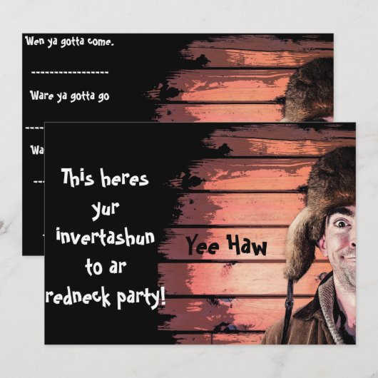 Funny Redneck Thema Uitnodiging (Voorkant / Achterkant)