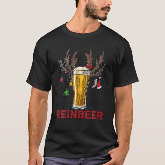 Funny Reinbeer Reindeer Beer Glass Drink Lover T-shirt (Voorkant)