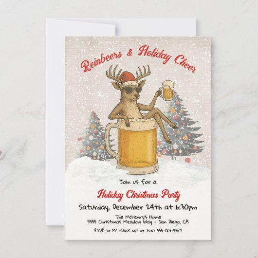 Funny Reinbeers and Holiday Cheer Christmas Party Kaart (Voorkant)