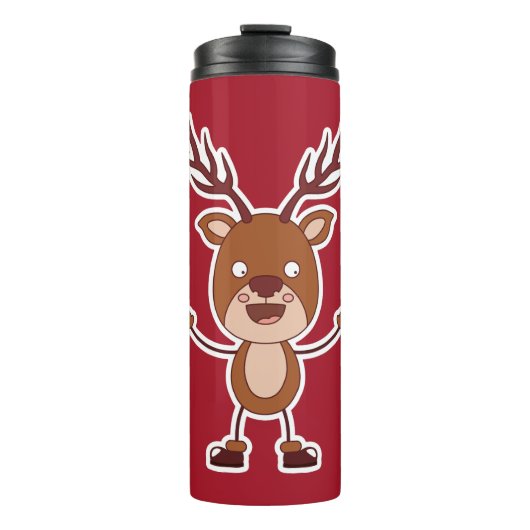 Funny Reindeer, aangepaste naam en kleurtumbler Thermosbeker (Voorkant)