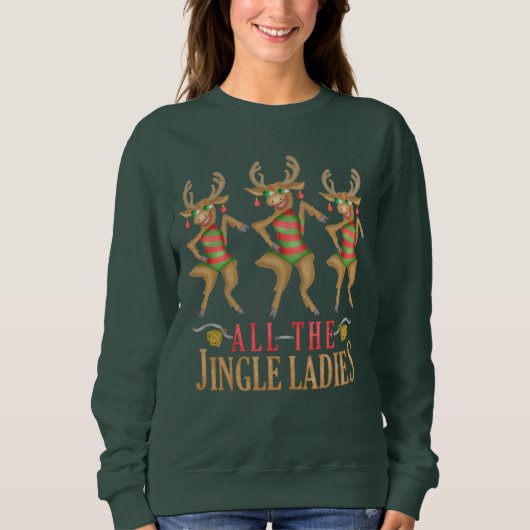 Funny Reindeer All Jingle Dames Ugly Kerstmis Trui (Voorkant)
