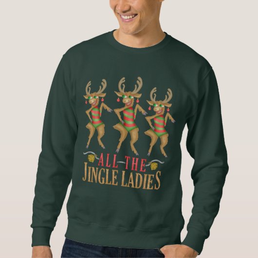 Funny Reindeer All Jingle Dames Ugly Kerstmis Trui (Voorkant)