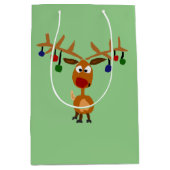 Funny Reindeer and Lights kerstcadeau Medium Cadeauzakje (Voorkant)