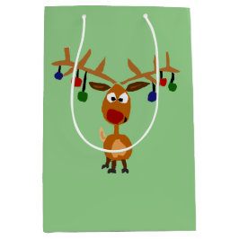 Funny Reindeer and Lights kerstcadeau Medium Cadeauzakje