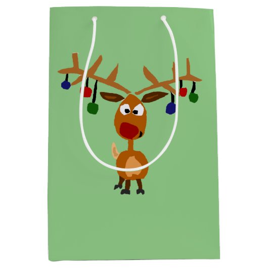 Funny Reindeer and Lights kerstcadeau Medium Cadeauzakje (Voorkant)