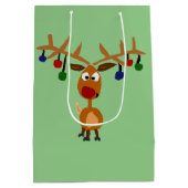 Funny Reindeer and Lights kerstcadeau Medium Cadeauzakje (Achterkant)