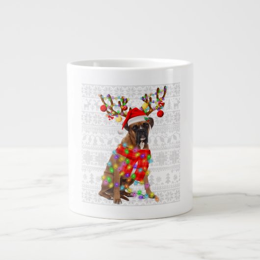 Funny Reindeer Boxer Dog-kerstlampjes Grote Koffiekop (Voorkant)