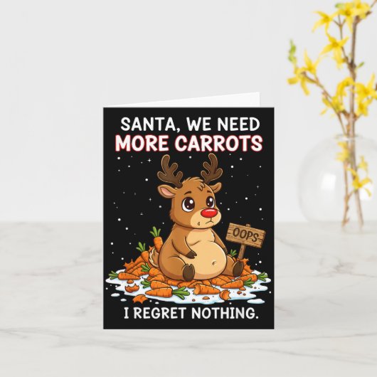 Funny Reindeer Carrot Hoarder Christmas Design Kaart (Gele Bloem)