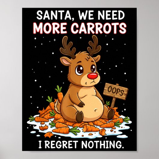 Funny Reindeer Carrot Hoarder Christmas Design  Poster (Voorkant)