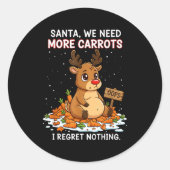 Funny Reindeer Carrot Hoarder Christmas Design Ronde Sticker (Voorkant)