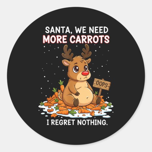 Funny Reindeer Carrot Hoarder Christmas Design Ronde Sticker (Voorkant)