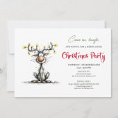 Funny Reindeer Cartoon Holiday Party Invitation Kaart (Voorkant)