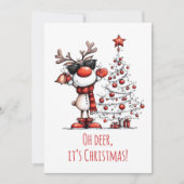 Funny Reindeer Christmas Card – Oh Deer! Feestdagenkaart (Voorkant)