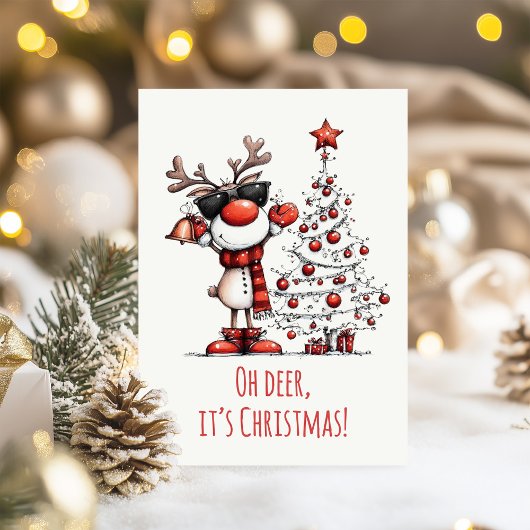 Funny Reindeer Christmas Card – Oh Deer! Feestdagenkaart