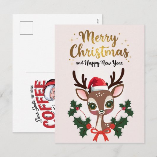 Funny Reindeer Christmas Greeting Cards, 2025 Feestdagenkaart (Voorkant / Achterkant)