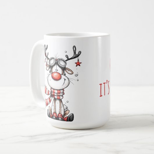 Funny Reindeer Christmas Mug – Oh Deer! Koffiemok (Voorkant links)