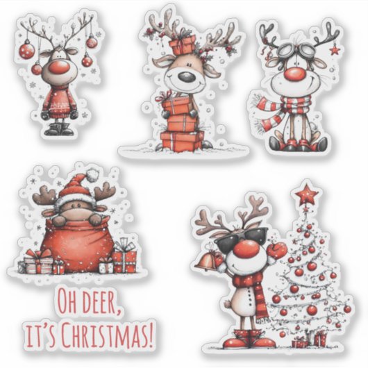 Funny Reindeer Christmas Stickers – Oh Deer! (Voorkant)