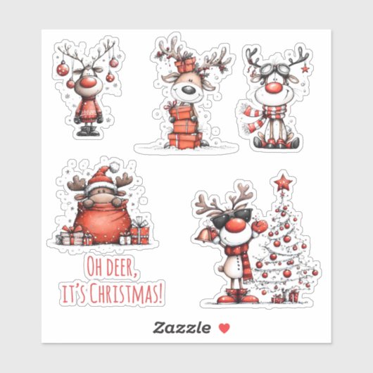 Funny Reindeer Christmas Stickers – Oh Deer! (Vel)