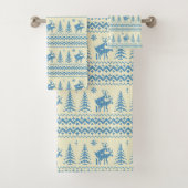 Funny Reindeer Christmas Tree Snow Blue Pattern Bad Handdoek (Insitu)
