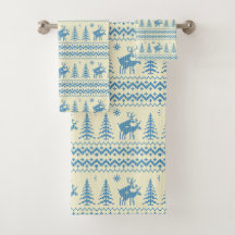 Funny Reindeer Christmas Tree Snow Blue Pattern