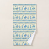 Funny Reindeer Christmas Tree Snow Blue Pattern Bad Handdoek (Handdoek)