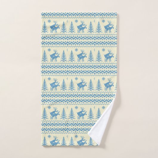 Funny Reindeer Christmas Tree Snow Blue Pattern Bad Handdoek (Handdoek)