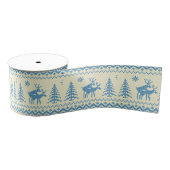Funny Reindeer Christmas Tree Snow Blue Pattern Grosgrain Lint (Spoel)