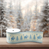 Funny Reindeer Christmas Tree Snow Blue Pattern Grosgrain Lint