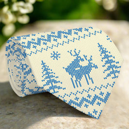 Funny Reindeer Christmas Tree Snow Blue Pattern Stropdas