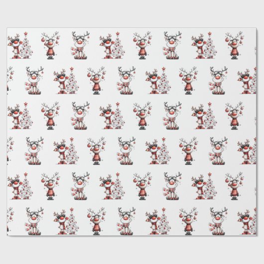 Funny Reindeer Christmas Wrapping Paper – Oh Deer! Cadeaupapier (Vlak)