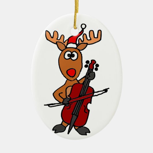Funny Reindeer die Cello Kerstmis speelt Keramisch Ornament (Voorkant)