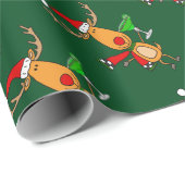 Funny Reindeer Drink Margarita kerstkunst Cadeaupapier (Rol Hoek)