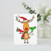 Funny Reindeer Drink Margarita Kerstkunst Feestdagenkaart (Staand voorkant)