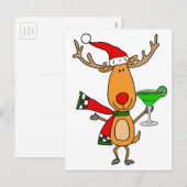 Funny Reindeer Drink Margarita Kerstkunst Feestdagenkaart (Voorkant / Achterkant)
