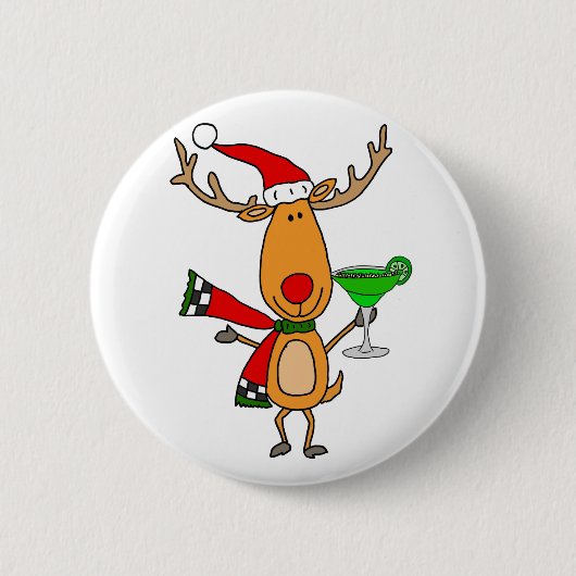 Funny Reindeer Drink Margarita kerstkunst Ronde Button 5,7 Cm (Voorkant)