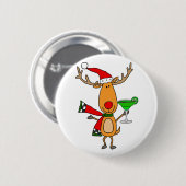 Funny Reindeer Drink Margarita kerstkunst Ronde Button 5,7 Cm (Voorkant /achterkant)